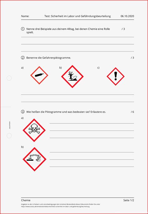 Verhalten Im Chemieraum Arbeitsblatt M Glichkeiten F R