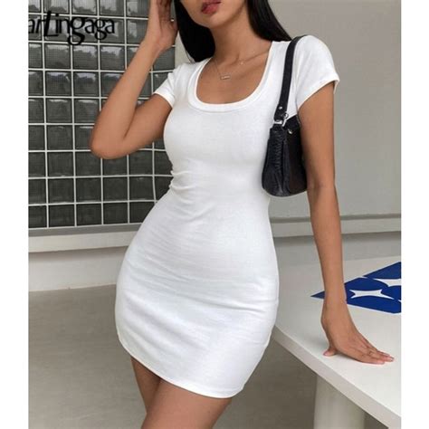 Jual Mini Dress Korean Bodycon Sexy Mini Dress Square Neck Dress Wanita