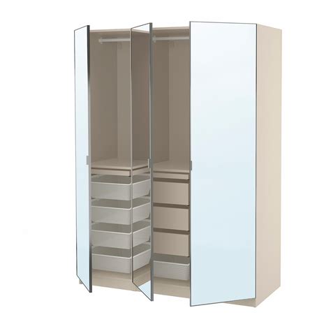 Pax Åheim Wardrobe Combination Grey Beige Mirror Glass 150x60x201