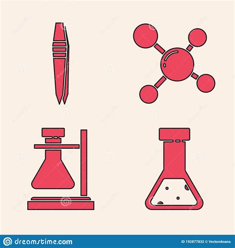 Set Test Tube And Flask Chemical Tweezers Molecule And Test Tube