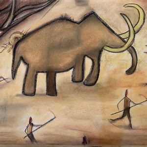 Stone Age Cave Wall Art Woolly Mammoth Pastel Painting Prehistoric