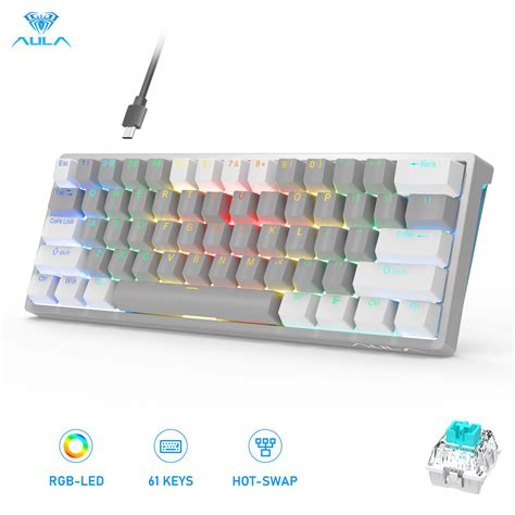 AULA 61 Keys Hot Swappable RGB Backlit Mechanical Keyboard Detachable Type C Wired Gaming