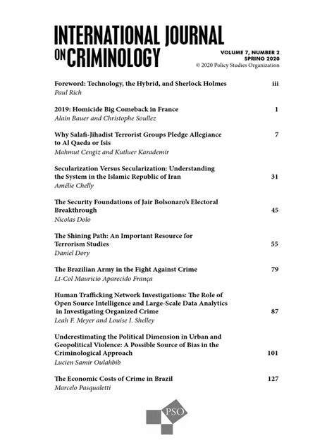 International Journal On Criminology Volume 7, Number 2, Spring 2020 ...