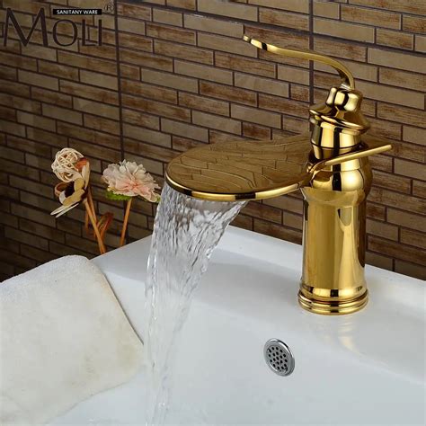 Luxury Waterfall Gold Bathroom Sink Faucet Hot And Cold Water Mixer Tap