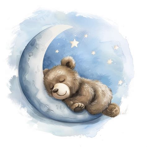 Premium Photo Illustration Of A Baby Teddy Bear Sleeping On The Moon