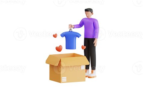 Boy Donating Cloth 3d Illustration Charity And Donating Clothes Concept Clothes Donation 3d