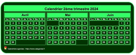 Calendrier 2024 à Imprimer Trimestriel Format Mini De Poche Fond Vert