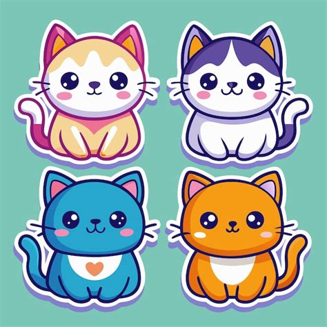 Cute Cartoon Cats Stickers Set Premium Ai Generated Vector