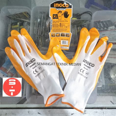 Jual SARUNG TANGAN PROYEK NITRILE GLOVES TEBAL KERJA 13 BENANG INGCO