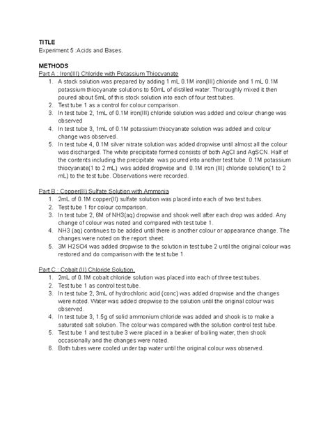 Chm Exp Labreport Title Experiment Acids And Bases