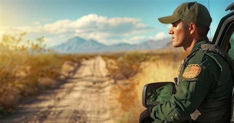 Premium Photo | A border patrol officer in uniform monitoring a border area in a patrol vehicle ...