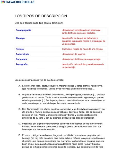 Tipos De Descripcion Ejercicios Pdf