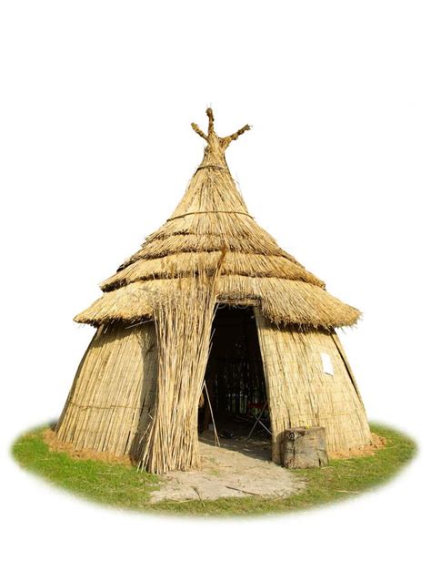 Isolated Thatched Hut White Background Isolated Picture Of African