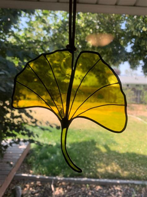 Yellow Stained Glass Ginko Leaf 5 Inches By 5 12 Inches Etsy