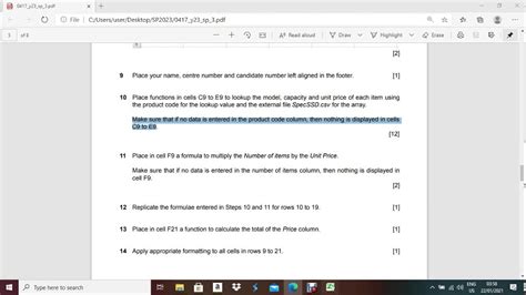 IGCSE ICT Specimen Paper 2023 Spreadsheet YouTube