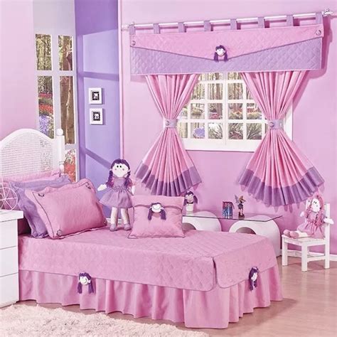 Kit Completo Quarto De Menina Solteiro Cortina Rosa 12 Pçs R 295