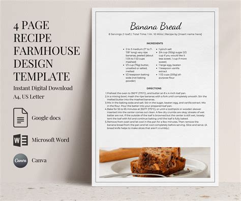 Editable Recipe Template Microsoft Word Google Docs Canva