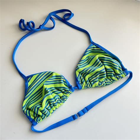 Vintage S Beach Stop Blue And Green Striped Bikini Depop