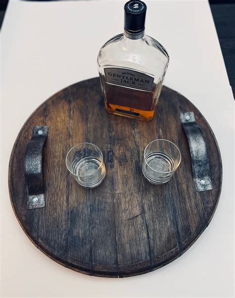 Bourbon Barrel Serving Tray Rustic Oak Barrel Tray Whiskey Etsy