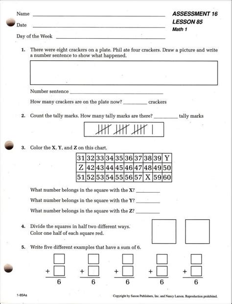 Math Sheets For 2nd Grade Saxon Math