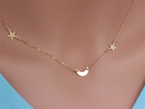 Gold Moon Star Necklace Moon And Star Necklace Star Moon Necklace Crescent Moon Star Necklace