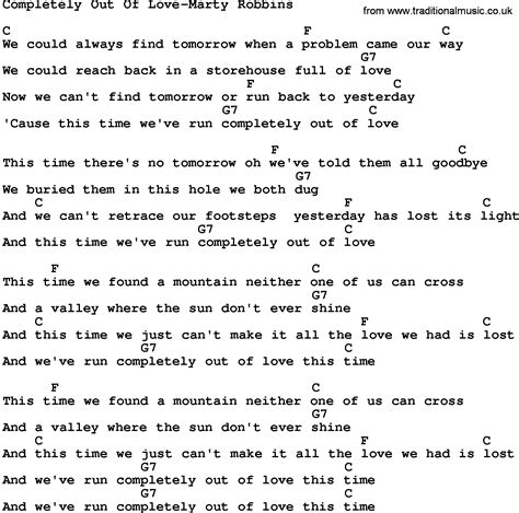 Country Music Completely Out Of Love Marty Robbins Lyrics And Chords