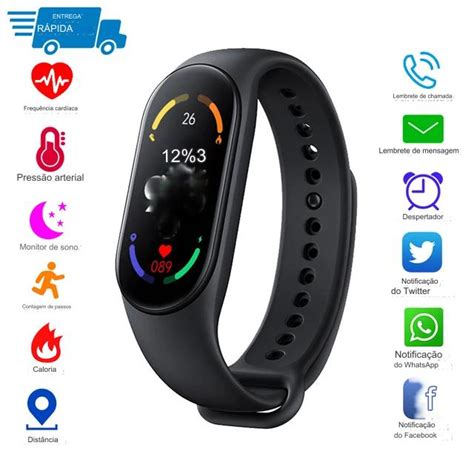 Smartband M7 Preto Relógio Inteligente Série Band 7 Digital Fitness