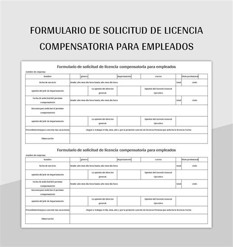 Plantilla De Excel Formulario De Solicitud De Licencia De Compensaci N