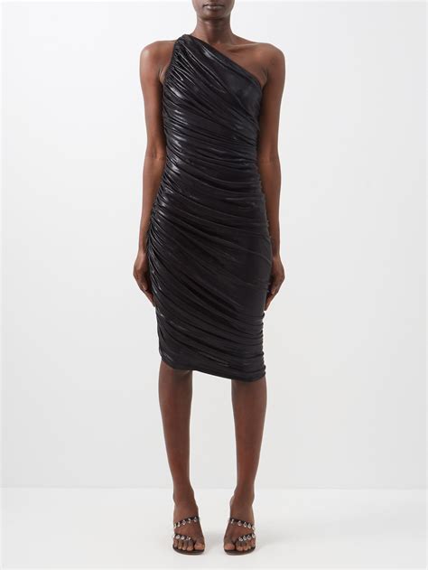 Norma Kamali Diana One Shoulder Ruched Lam Dress In Black Lyst