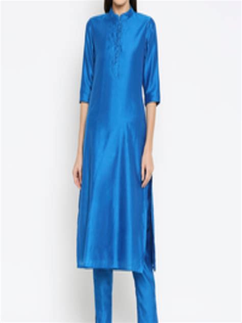 Buy Desi Weavess Women Blue Solid Kurta With Trousers Kurta Sets For