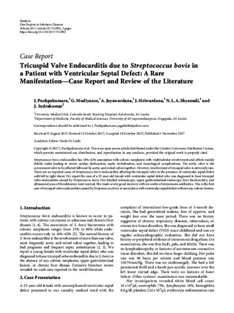 Pdf Tricuspid Valve Endocarditis Due To Streptococcus Bovis In A Patient With Ventricular