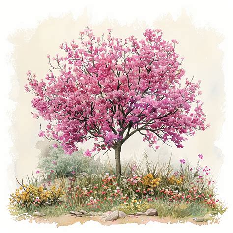 Redbud Tree Water Color Painting 15 High Quality  Clipart Pack