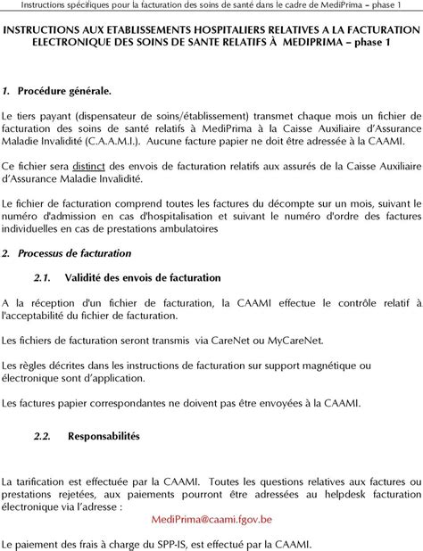 INSTRUCTIONS AUX ETABLISSEMENTS HOSPITALIERS RELATIVES A LA FACTURATION