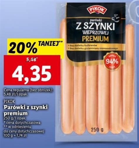 Promocja Pikok Parówki z szynki premium 250g w Lidl