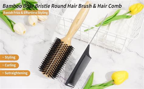 Vista Boar Bristle Hair Brush With Bamboo Handle Round Barrel Brush