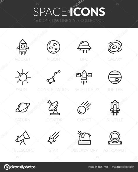 Outline Black Icons Set Thin Modern Design Style Flat Line Stock Vector