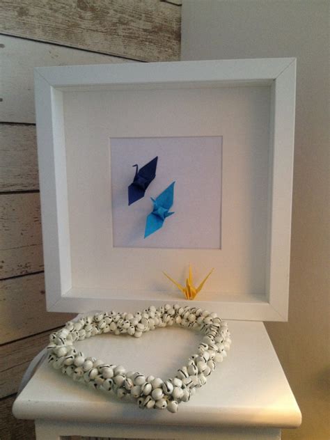 Modern Framed Origami Crane Wall Art Blue by KimKeightleyDesign