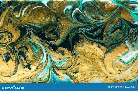 Green And Gold Marbling Pattern Golden Powder Marble Liquid Texture