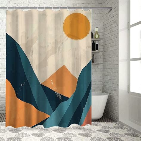 ONETECH Abstract Mountain Shower Curtain Boho Mid Century Minimalist