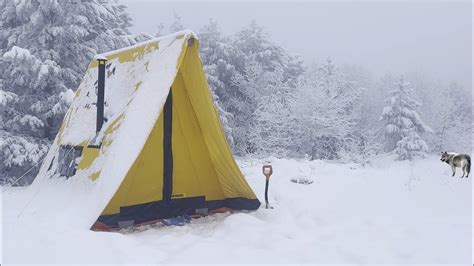 Hot Tent Winter Camping In A Snowstorm Heavy Snow Camp In Air Tent