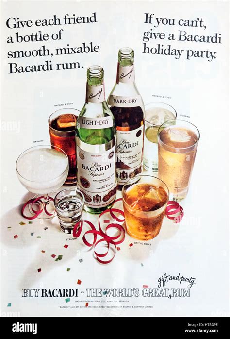 A 1960s Magazine Advertisement Advertising Bacardi Rum Stock Photo Alamy