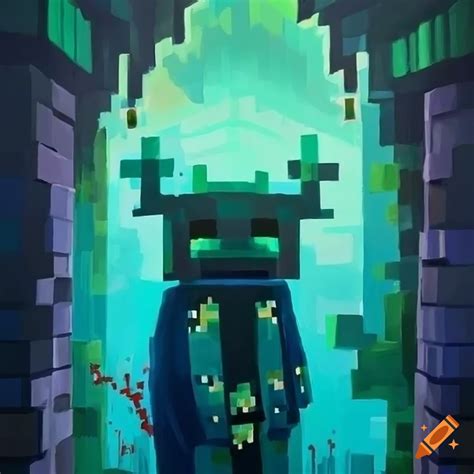 Vibrant Acrylic Artwork Of A Minecraft Warden In An Underground City On Craiyon