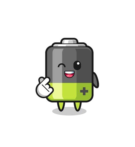 Premium Vector Battery Character Doing Korean Finger Heart