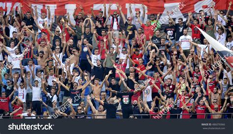 Milan, Italy September 11, 2016: Ac Milan Soccer Fans Cheering At The ...