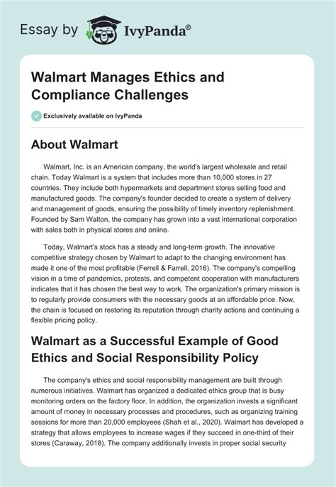 Walmart Manages Ethics And Compliance Challenges 941 Words Case