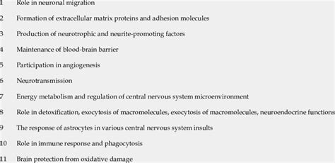 Main astrocyte functions Main function of astrocytes | Download ...