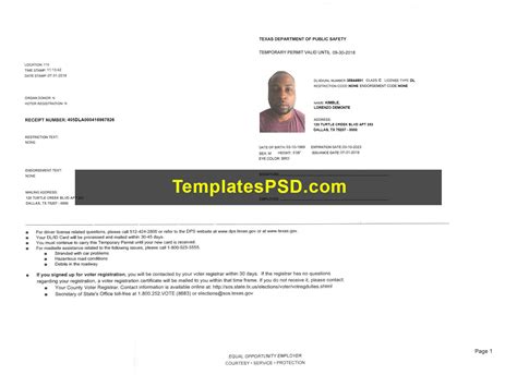 Texas Temporary Permit Drivers License Template PSD 2026