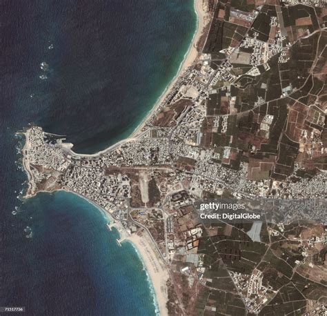 This is a satellite image featuring an overview of Tyre, Lebanon ...