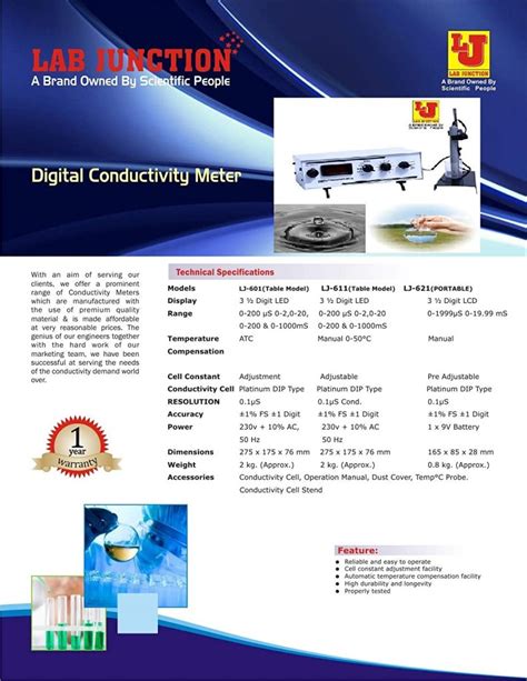 Lab Junction Conductivity Meter Digital Table Model Model Lj