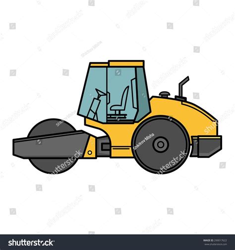 Vector Illustration Of Yellow Asphalt Roller Isolated